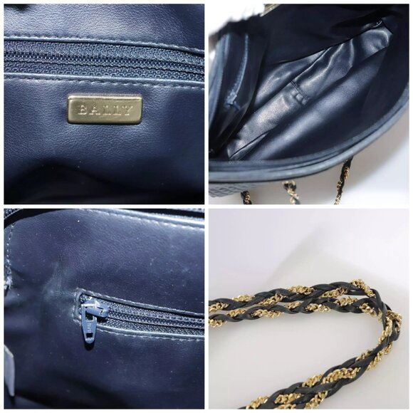 BALLY Chain Tote Bag Leather Black Gold Auth - Picture 14 of 16